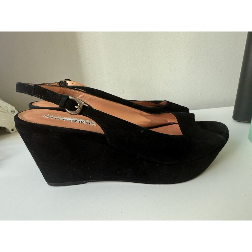 Charles David Black Plattform Wedge Sandals Ankle Strap Open Toe - Size 8.5